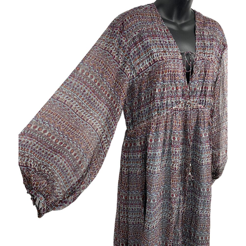 Joie Silk Alquina Women Dress Medium Midi Boho V-Neck Long Sleeve Spice NWT New - Picture 4 of 8